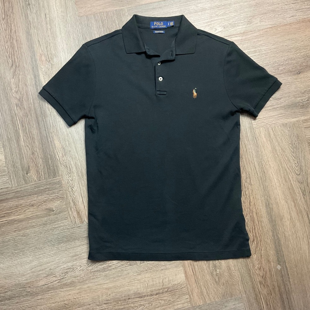 Polo Ralph Lauren Polo Shirt Mens Small Black Custom Slim Fit Flesh Pony Logo